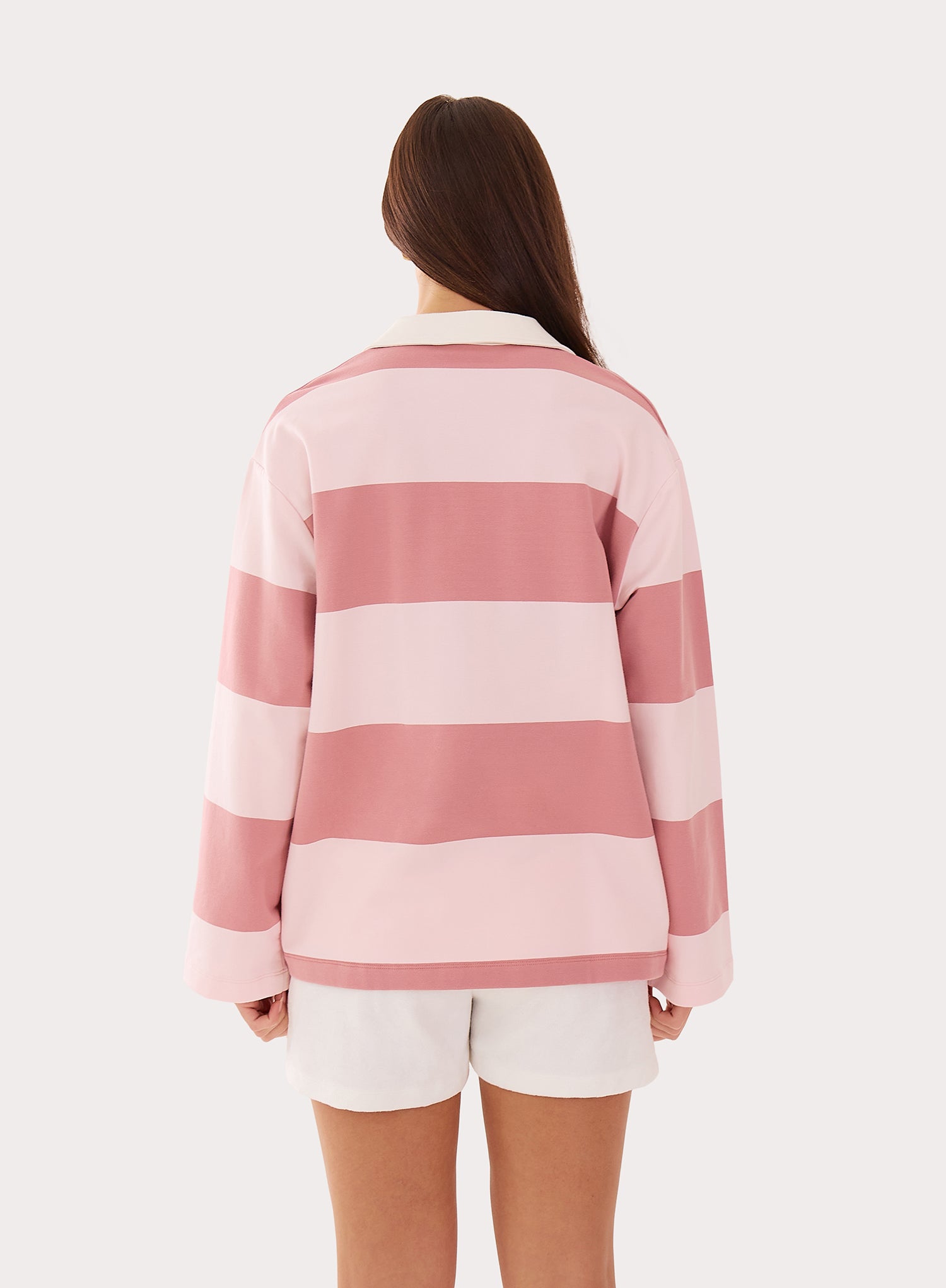 Pink Block Striped Rugby Top